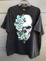 DOM Shirt Mens Black Skull Flowers Graphic Short Sleeve 2XL Crew Neck Co... - £13.32 GBP