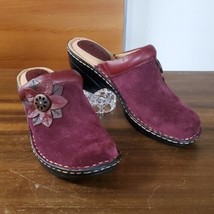 Softspots Clogs Size 8 Mules Burgundy Suede Leather Flower Block Padded Comfort - £37.94 GBP