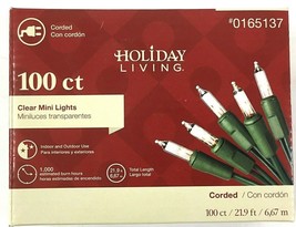 Holiday Living 100 Count Clear Mini Lights, Green Cord, 21.9&#39; Long, Indo... - £6.35 GBP