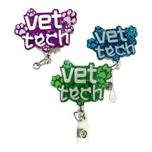 Sparkly Vet Tech Badge Reel – Glitter Paw Print ID Holder with Alligator... - $7.61