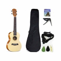 Soprano Ukulele Solid Top Spruce 21 Inch With Ukulele Accessories With Gig Bag - £34.01 GBP