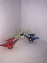 Wooden Folk Art 3  Birds Christmas Ornament Painted Vintage  - $22.77