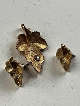 Demi Lot of Small Etched Goldtone Aspen Leaf w Tiny Clear Rhinestone Accent Pend - $16.69