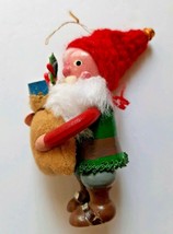 Wooden and Crochet Santa Christmas Ornament Vintage Sears 1981 Holding Sack - £11.00 GBP