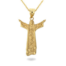 14K Solid Gold Religious Jesus Christ Pendant Necklace - Yellow, Rose, White - £191.76 GBP+