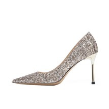Bling Glitter Gold Silver Women Pumps High Thin Heel Pointed Toe Shallow Sexy Br - £36.75 GBP