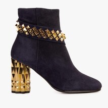 The Metal Navy Suede Leather Block Heel Women Boot image 7