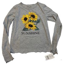 Awake Heather Grey Juniors&#39; Sunshine Sunflower Long Sleeve Baby Tee Small New - £10.01 GBP