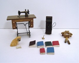 Dollhouse Miniatures 1:12 Singer Sewing Machine, Old Telephone, Cuckoo Clock Dog - £19.62 GBP