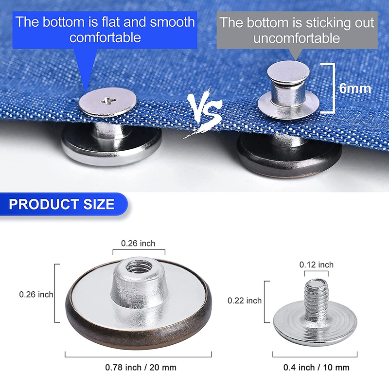 12 Sets Adjustable Buttons for Jeans, 20Mm No Sew Instant Metal Buttons, Removab Item image 2