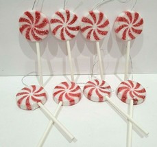 Christmas MINI Red Swirl Peppermint Lollipops Plastic Ornaments 1.5&quot; Set of 8 - £14.18 GBP