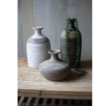 Handcrafted Set Of Three Black, Grey, And White Clay Vessels - $178.95