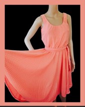 Peach Polka Dot Dress Retro Full Skirt Sleeveless Vintage 70s S - $36.00