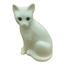 Vintage Elpa Alcobaca White Ceramic Cat Figurine Green Eyes Portugal 10&quot; - $23.75