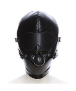 PU Leather Head Hood Masks with Eye Mask Mouth Gag Solid Ball - $25.00
