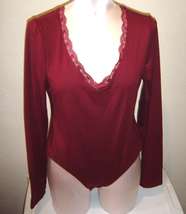  Woman Size 2X Maroon Body Suit Lace Neckline Long Sleeve  NWT - £15.67 GBP