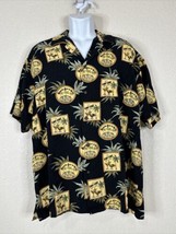 Newport Blue Men Size M Black Floral Tiki Signage Button Up Hawaiian Shirt - $8.17