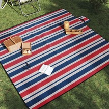 vidaXL Picnic Blanket Foldable Red and Blue Stripe 78.7&quot;x78.7&quot; Velvet - $1,645.33 MXN