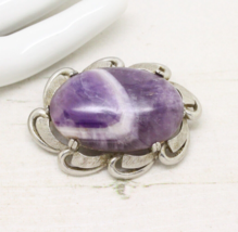 Stunning Vintage Signed Sphinx Amethyst Stone Silver Pin Brooch Jewellery - £17.59 GBP