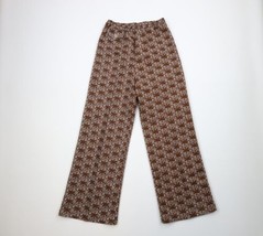 Vtg 60s 70s Mid Century Modern MCM Womens M Flower Knit Bell Bottoms Pants USA - £97.40 GBP