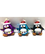 Penguins Tangled In Christmas Lights 4&quot; Set of 3 Purple, Blue &amp; Black Or... - $16.13 CAD