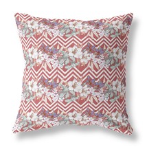 18&quot; X 18&quot; Red And White Blown Seam Floral Indoor Outdoor Throw Pillow - £49.36 GBP