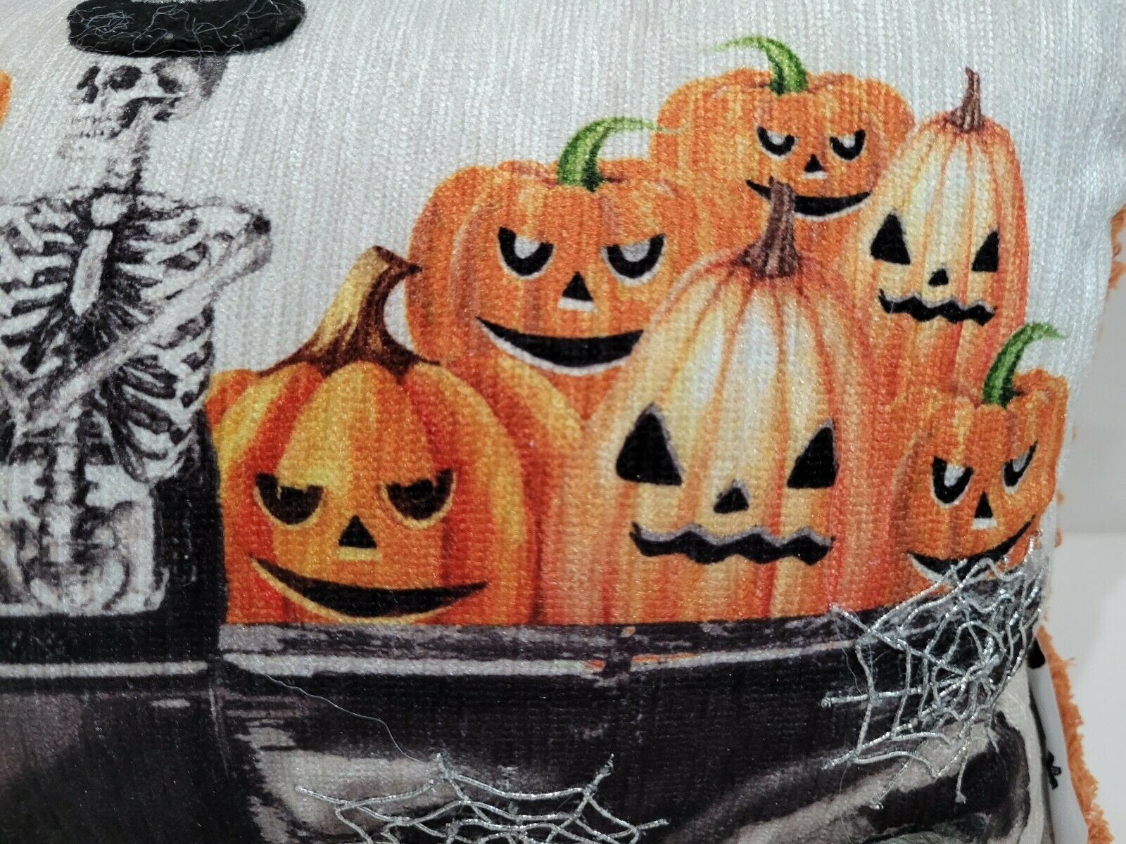 Halloween Skeleton Driving Vintage Truck Pumpkins Throw Pillow Gorgeous! 10"x14" Item image 3