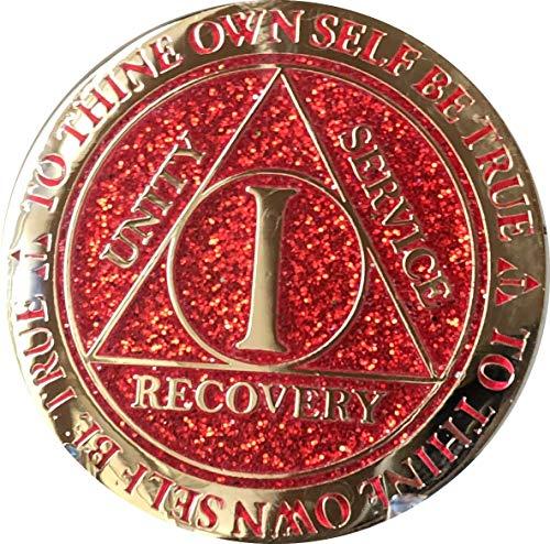 1 Year AA Medallion Reflex Red Glitter Gold Plated Color Chip