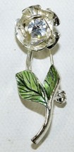 Vintage Brooch Pin Signed Avon White Single Rose Flower April Birthstone... - $11.40