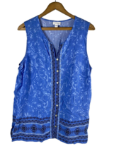 J Jill Shirt Size Large Womens Blue Floral Tank To Button Down Rayon Chi... - $46.57