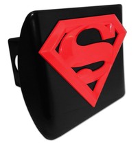 SUPERMAN RED SHIELD EMBLEM ON BLACK METAL USA MADE TRAILER HITCH COVER - £63.38 GBP