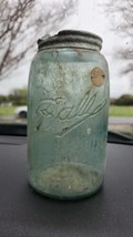 Vintage Ball Drop A 3L No Mason Fruit Jar 1/2 Gallon Teal Ball Zinc Lid 5 dots - £23.01 GBP