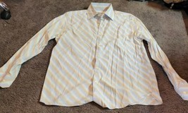 Perry Ellis Men&#39;s Shirt Long Sleeve Button Up Stripe Brown Blue L Large - £11.99 GBP