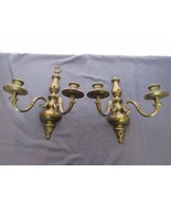 Pair of Solid Brass Two Arm Wall Sconces Candle Holders One with Mounting - €76,24 EUR