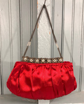Red Made in India Ladies Satin Shoulder Bag Evening Purse 8&quot; Chain - $17.34