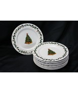 Christmas Tree Holly Stoneware Dinner Plates 10.75&quot; Lot of 8 - £28.15 GBP