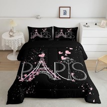 Eiffel Tower Comforter Set Chic Paris Bedding Set Romantic Theme Comforter For B - £67.23 GBP