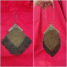 Antique 1920s Art Deco Irridescent Gold Micro Beaded Purse With Tassels  - £146.37 GBP
