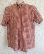 Ariat Shirt Mens Large Pro Series Short Sleeve Peach Plaid Logo on Pocket Cotton - £16.93 GBP