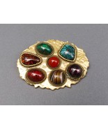 Accessocraft NYC Signed Vintage Gold Tone Multicolor Cabochon Brooch Pin... - £118.51 GBP