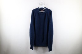 Vintage 70s Macys Mens XL Blank Chunky Ribbed Knit Crewneck Sweater Blue... - £54.14 GBP