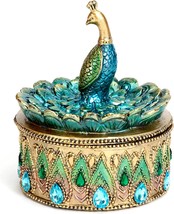 Bits And Pieces - Peacock Keepsake Box - Peacock Art - Golden Jewelry Box - £31.89 GBP