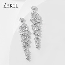 ZAKOL Newly arrived AAA Crystal  earring Gorgeous Flower Long Dangle Earrings fo - £14.90 GBP