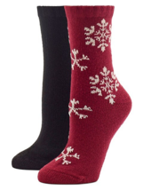 HUE Womens Boot Socks 2 Pair Pack Red Snowflake &amp; Solid Black $18 - NWT - $7.19