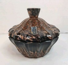 Murano Glass Bowl Lidded Weil/Nason Black W/ Copper Aventurine Italy Can... - $32.71