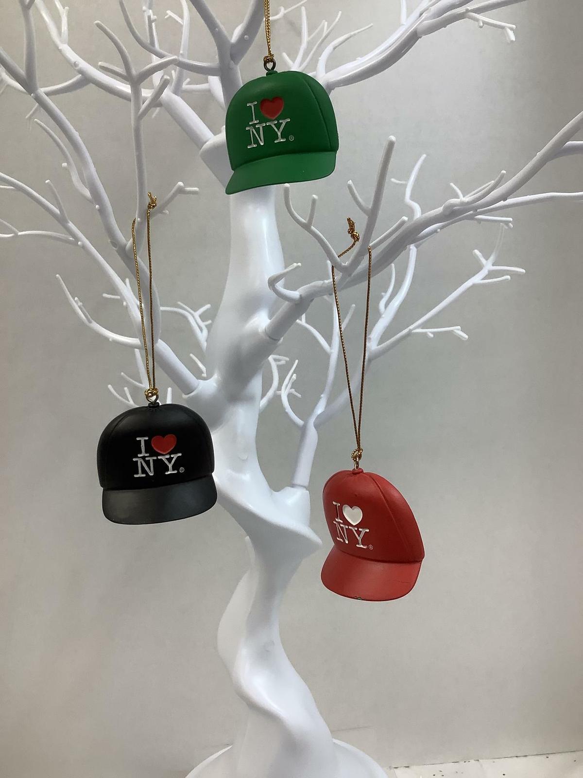 I Love NY Baseball Caps Magnetic Christmas Ornaments~ Set of 3~Black, Green, Red Item image 3