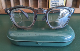 Vintage American Optical Opaque Horn Rimmed Safety Glasses w/Case 4 1/4 ~ AO - £152.98 GBP