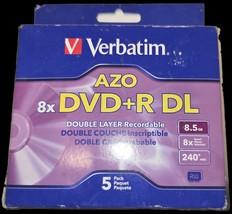 Verbatim DVD+R DL 8.5GB 8X with Branded Surface - 5pk Jewel Case Box (VE... - $11.56