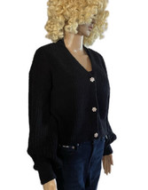 ALMOST FAMOUS  Super Cuddly Black Open Front Cardigan Large Rhinestone Buttons - £27.37 GBP