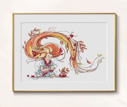 Autumn Girl Cross stitch anime pattern pdf - Asian art cross stitch autumn chart - £7.48 GBP